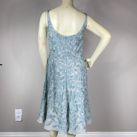 Carmen Marc Valvo Signature Silk Dress Sleeveless Fit and Flare Ribbon Appliqué - Picture 4 of 13